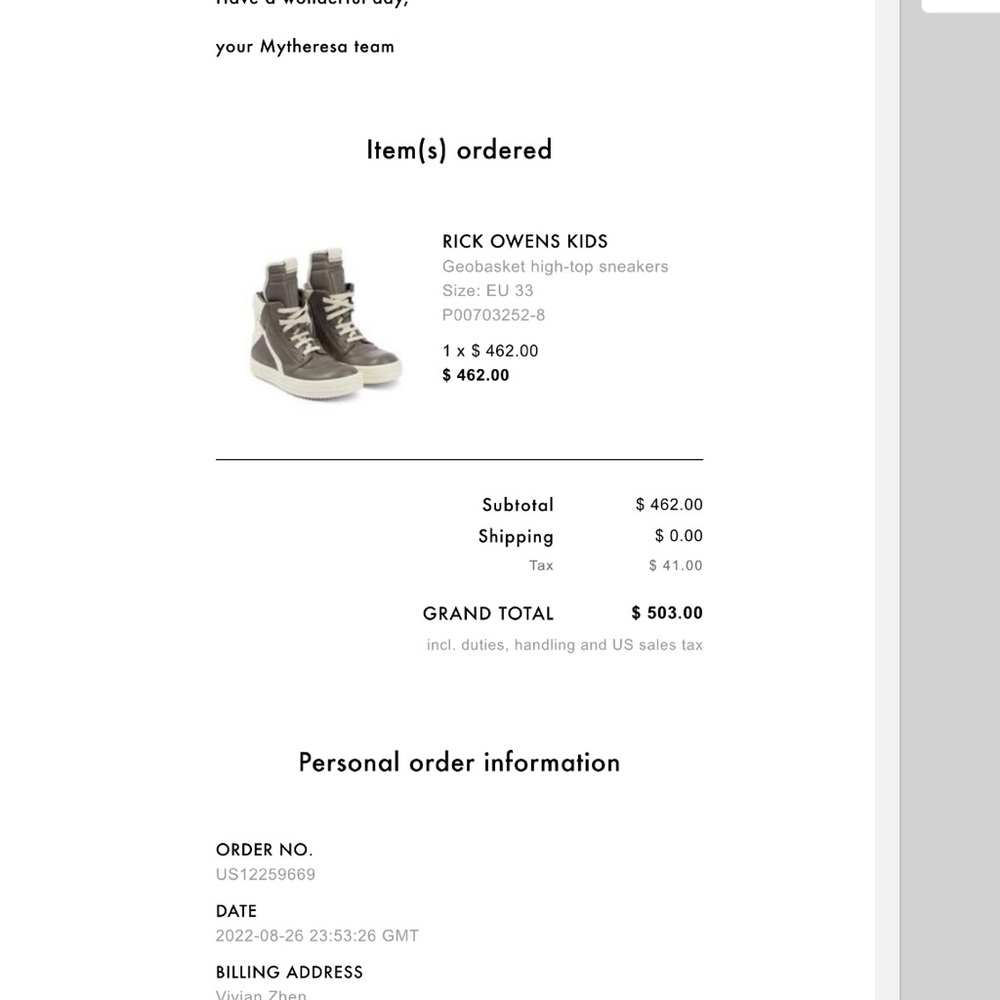 Rick Owens Gray and White Geobasket High-Top Sneakers Kids - Picture 9 of 9